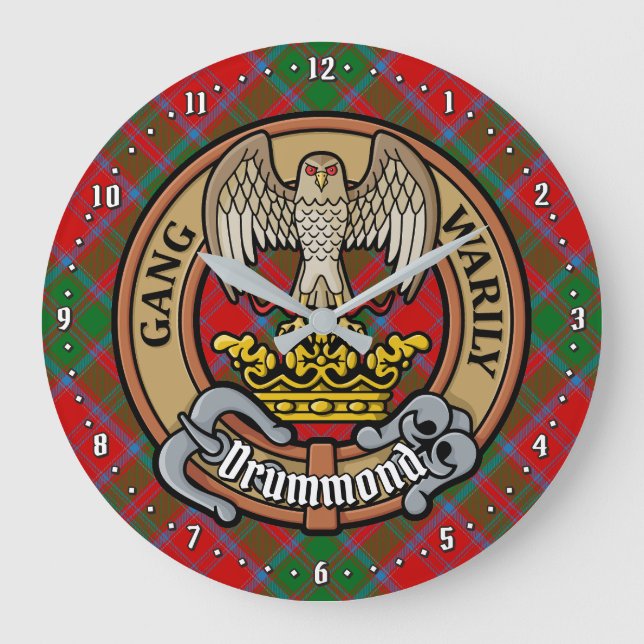 Reloj Redondo Grande Clan Drummond Escudo sobre Tartán (Anverso)