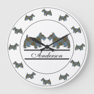 Reloj Redondo Grande Clan escocés Anderson Tartan Plaid Scottie Dogs