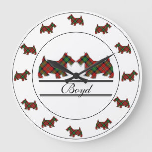 Reloj Redondo Grande Clan escocés Boyd Tartan Plaid Scottie Dogs