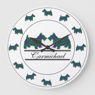 Reloj Redondo Grande Clan escocés Carmichael Tartan Plaid Scottie Dogs
