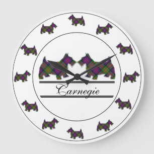 Reloj Redondo Grande Clan escocés Carnegie Tartan Plaid Scottie Dogs