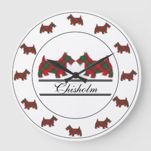 Reloj Redondo Grande Clan escocés Chisholm Tartan Plaid Scottie Dogs