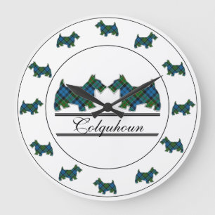 Reloj Redondo Grande Clan escocés Colquhoun Tartan Plaid Scottie Dogs