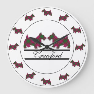 Reloj Redondo Grande Clan escocés Crawford Tartan Plaid Scottie Dogs