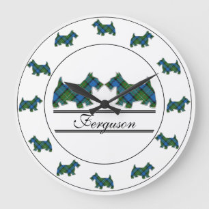 Reloj Redondo Grande Clan escocés Fergusson Tartan Plaid Scottie Dogs