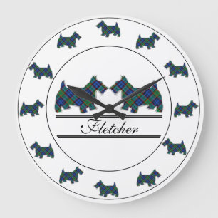 Reloj Redondo Grande Clan escocés Fletcher Tartan Plaid Scottie Dogs