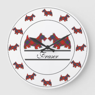 Reloj Redondo Grande Clan escocés Fraser Tartan Plaid Scottie Dogs