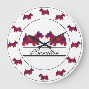 Reloj Redondo Grande Clan escocés Hamilton Tartan Plaid Scottie Dogs