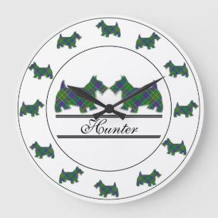 Reloj Redondo Grande Clan escocés Hunter Tartan Plaid Scottie Dogs