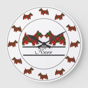Reloj Redondo Grande Clan escocés Kerr Tartan Plaid Scottie Dogs