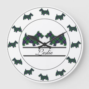Reloj Redondo Grande Clan escocés Leslie Hunting Tartan Scottie Dogs
