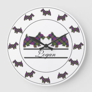 Reloj Redondo Grande Clan escocés Logan Tartan Plaid Scottie Dogs