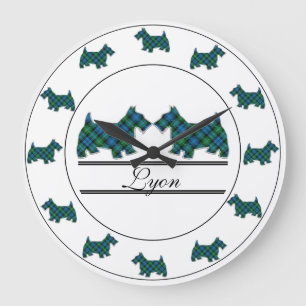 Reloj Redondo Grande Clan escocés Lyon Tartan Plaid Scottie Dogs