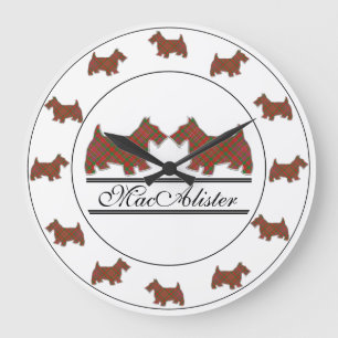 Reloj Redondo Grande Clan escocés MacAlister Tartan Plaid Scottie Dogs