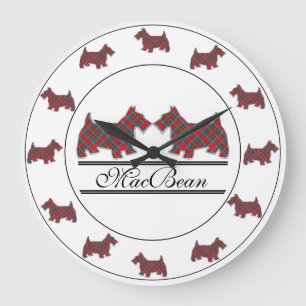Reloj Redondo Grande Clan escocés MacBean Tartan Plaid Scottie Dogs