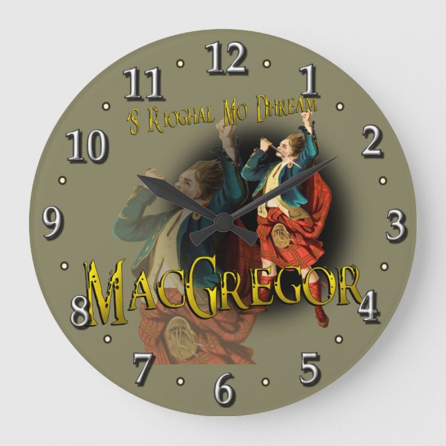 Reloj Redondo Grande Clan escocés MacGregor Tartán (Anverso)