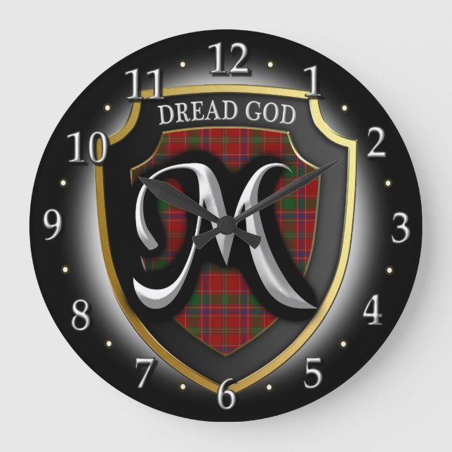 Reloj Redondo Grande Clan escocés Munro Munroe Monroe Tartán Shield (Anverso)
