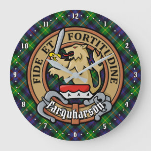 Reloj Redondo Grande Clan Farquharson Escudo sobre Tartán