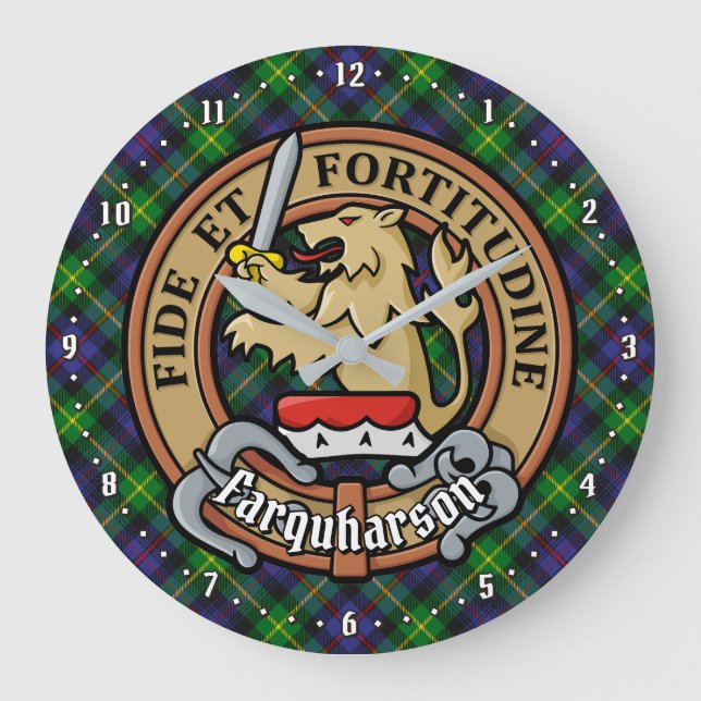 Reloj Redondo Grande Clan Farquharson Escudo sobre Tartán (Anverso)