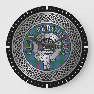 Reloj Redondo Grande Clan Fergusson Escudo y Tartan Knot