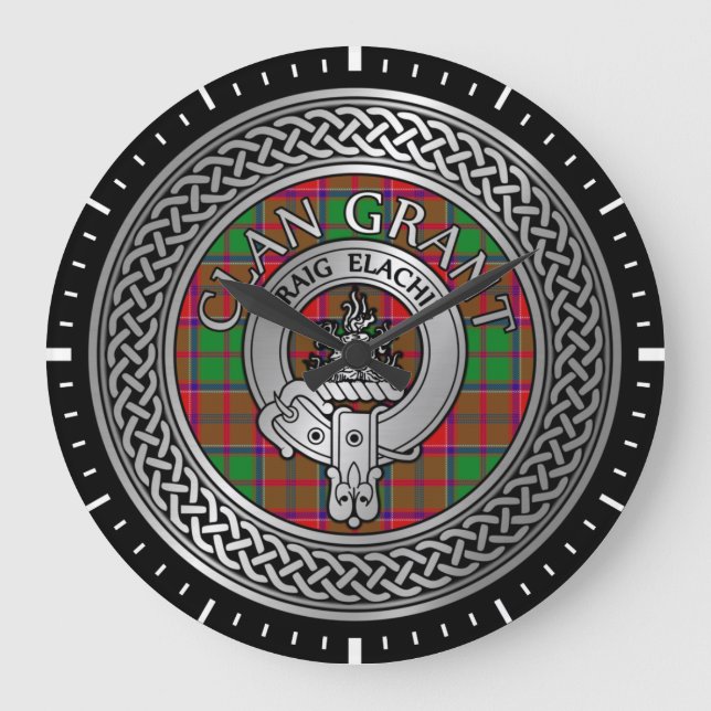 Reloj Redondo Grande Clan Grant Crest & Tartan Knot (Anverso)