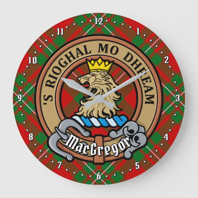 Reloj Redondo Grande Clan Gregor Escudo sobre Tartán (Anverso)
