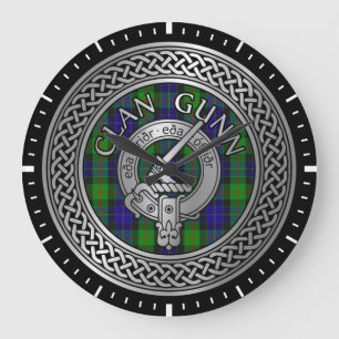 Reloj Redondo Grande Clan Gunn Escudo y Tartan Knot reloj grande