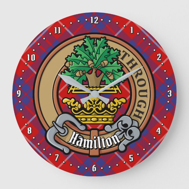 Reloj Redondo Grande Clan Hamilton Escudo sobre Red Tartán (Anverso)