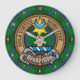 Reloj Redondo Grande Clan Henderson Escudo sobre Tartán