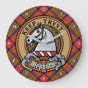 Reloj Redondo Grande Clan Hepburn Escudo sobre Tartán
