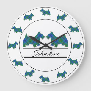 Reloj Redondo Grande Clan Johnstone Tartán Perros Escoceses