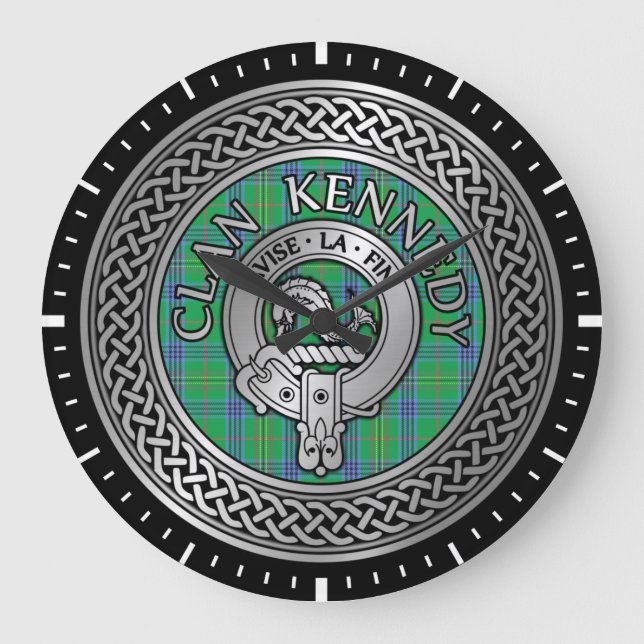 Reloj Redondo Grande Clan Kennedy Crest & Tartan Knot (Anverso)