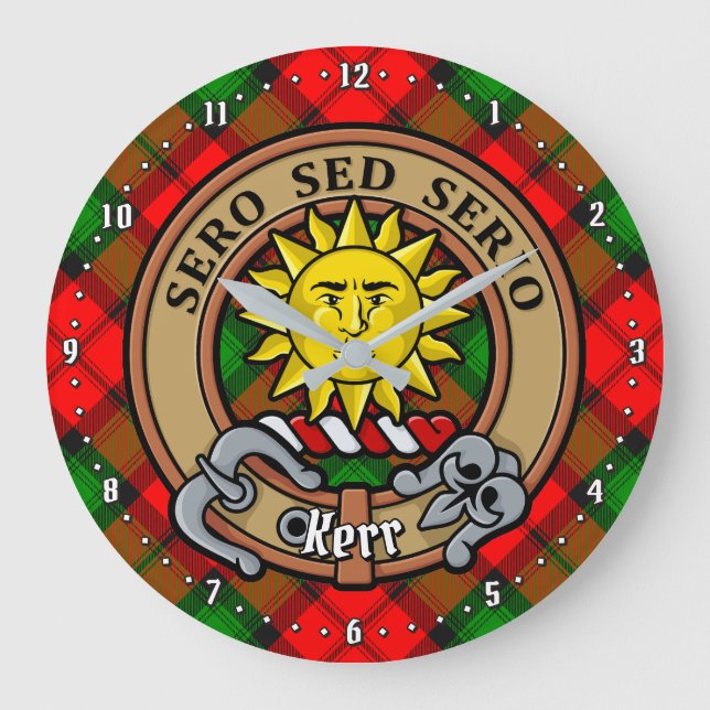 Reloj Redondo Grande Clan Kerr Escudo por Tartán (Anverso)