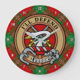 Reloj Redondo Grande Clan Lennox Escudo sobre Tartán