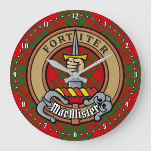 Reloj Redondo Grande Clan MacAlister de Glenbarr Escudo sobre Tartán