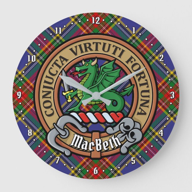 Reloj Redondo Grande Clan MacBeth Escudo sobre Tartán (Anverso)