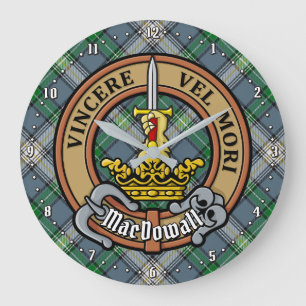 Reloj Redondo Grande Clan MacDowall Escudo sobre Tartán