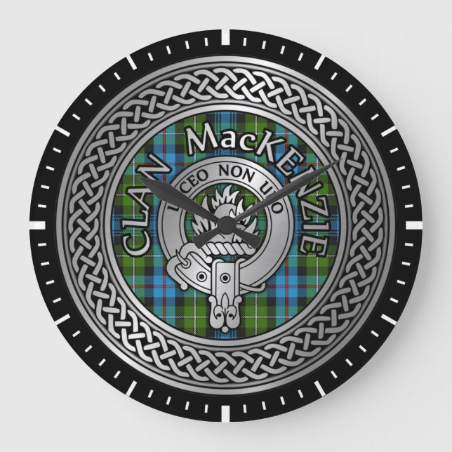 Reloj Redondo Grande Clan MacKenzie Escudo y Tartan Knot (Anverso)