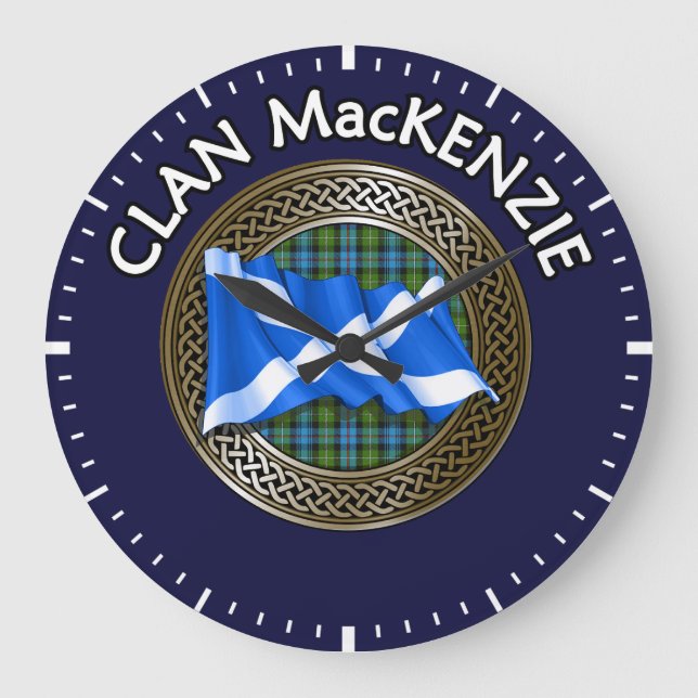 Reloj Redondo Grande Clan MacKenzie Tartan Knot & Flag (Anverso)