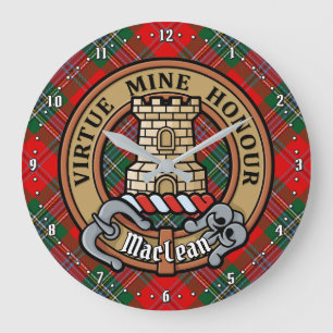 Reloj Redondo Grande Clan MacLean Escudo sobre Tartán