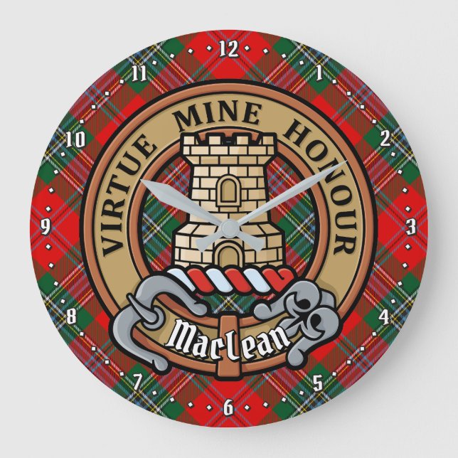 Reloj Redondo Grande Clan MacLean Escudo sobre Tartán (Anverso)