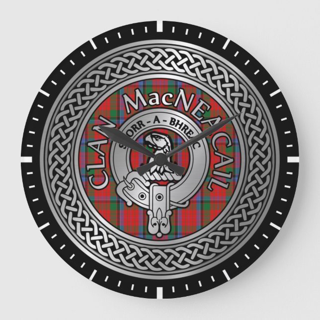 Reloj Redondo Grande Clan MacNeacail | MacNicol Escudo y Tartan Knot (Anverso)