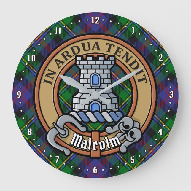 Reloj Redondo Grande Clan Malcolm Crest over Tartan (Anverso)