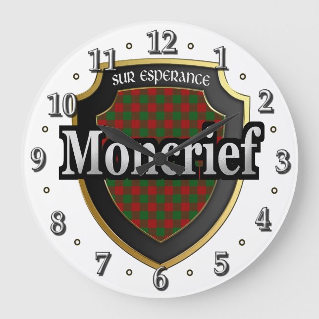 Reloj Redondo Grande Clan Moncrief Tartan Scottish Dream Clock (Anverso)