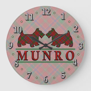 Reloj Redondo Grande Clan Munro Tartan Scottie Dogs