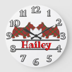 Reloj Redondo Grande Clan Munro Tartan Scottie Dogs