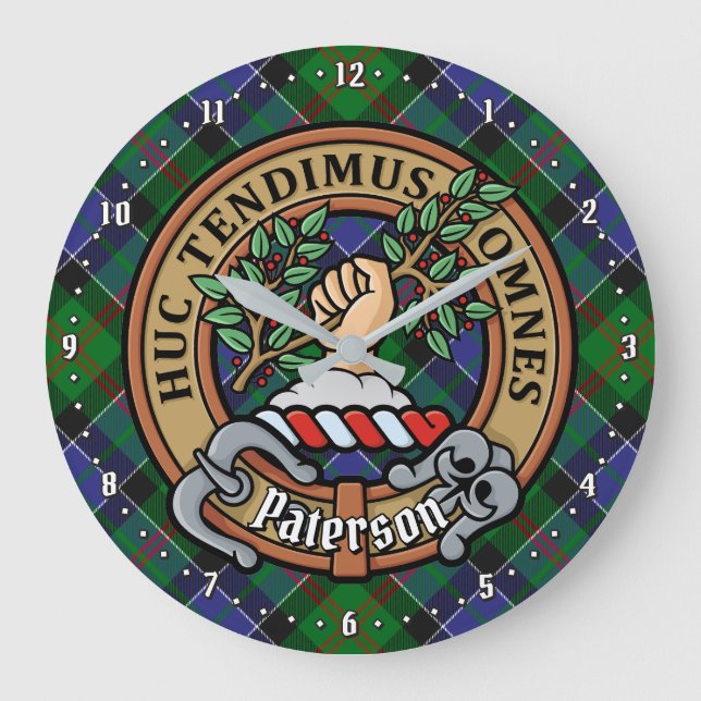 Reloj Redondo Grande Clan Paterson Escudo sobre Tartán (Anverso)