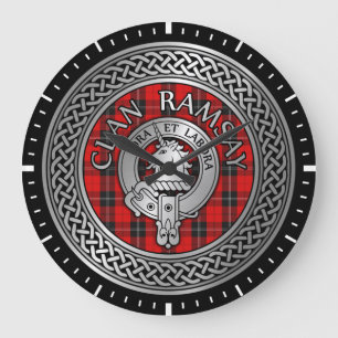 Reloj Redondo Grande Clan Ramsay Escudo y Tartan Knot