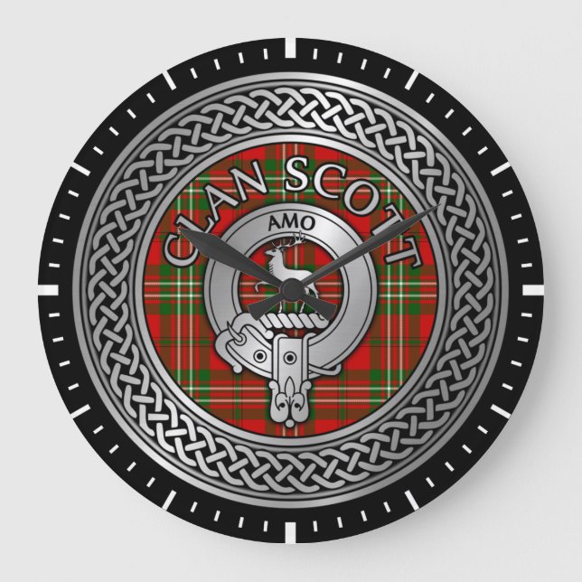 Reloj Redondo Grande Clan Scott Escudo y Tartan Knot reloj grande (Anverso)