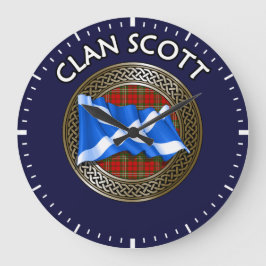 Reloj Redondo Grande Clan Scott Tartan Knot & Flag